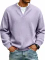 Detail view of men's lavender waffle-knit long-sleeve shirt with fake two-piece collar - S / Tops / Light Purple