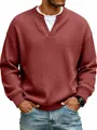 Detail view of burgundy waffle knit faux two-piece long sleeve casual T-shirt for men - S / Tops / Burgundy