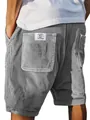 Gedetailleerde weergave van een grijze ribfluwelen herenshort met vintage labelzak - S / Bottoms / Grijs