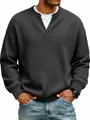 Close-up of charcoal waffle knit fabric on mens faux two-piece long sleeve shirt - Black