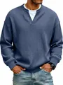 Men's casual blue waffle knit faux two-piece long sleeve t-shirt detail - Navy Blue