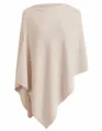 Close-up detail of women's beige knitted multi-way poncho with elegant button closure - One Size / Tops / Oatmeal