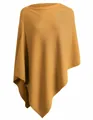 Elegant mustard yellow knit poncho with shoulder button details for autumn and winter - One Size / Tops / Caramel color