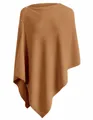 Detailed view of camel knit poncho shawl showing button closure and soft texture - One Size / Tops / Brown