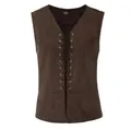 Detailed view of the dark brown faux suede lace-up vest in Gothic Steampunk style - 3XL / Tops / Dark Brown