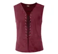 Detailed view of burgundy suede-like lace-up vest with Gothic and Steampunk design elements - 3XL / Tops / Red
