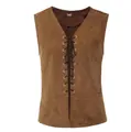 Dettaglio di un gilet stringato steampunk gotico marrone con occhielli - 3XL / Top / Giallo ocra