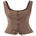 Vintage brown gothic steampunk lace-up corset vest in suede-like finish - 3XL / Tops / Coffee Women's