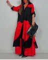 Conjunto de dos piezas en bloque de color rojo y negro con camisa holgada y pantalón - S / Top Y Pantalón / Rojo