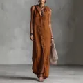 Elegant sleeveless brown maxi shirt dress with button-down front for women's summer - S / Dresses / Caramel color
