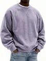 Detailed view of a purple corduroy sweatshirt for men with a round neck and ribbed cuffs - S / Top (Y3253) / Purple