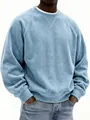 Close-up detail of a men's light blue corduroy crew neck sweatshirt for stylish casual wear. - Light Blue