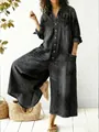 Stylish black denim single-breasted jumpsuit with wide-leg pants and pockets for women - S / Dresses / Black