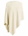 Close-up detail of beige knit poncho with shoulder buttons and ribbed hem finish - One Size / Tops / Apricot