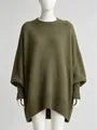 Primo piano di maglione lavorato a maglia oversize verde oliva con girocollo - Taglia S / Top / Verde Scuro