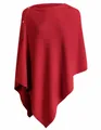 Elegant dark red knitted button poncho shawl wrap for women with asymmetric hem style - One Size / Tops / Red