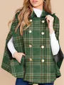 Detalle de capa de invierno vintage a cuadros verdes con botones dorados - S / Tops / Verde