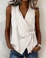 Élégante blouse cache-cœur blanche sans manches avec nœud latéral style décontracté - S / Hauts / Blanc