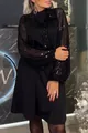 Elegantes schwarzes süßes Minikleid mit langärmeligen Pailletteneinsätzen für Damen Mode - S / Kleider / Schwarz