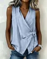 Haut cache-cœur sans manches bleu clair pour femme avec nœud latéral et col en V - S / Hauts / Bleu clair