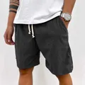 Vintage dunkelgraue Cord-Shorts für Herren mit einem verstellbaren Kordelzug-Design - Schwarz