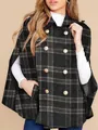 Vista detallada de capa de invierno retro a cuadros con botones dorados elegantes - S / Tops / Negro