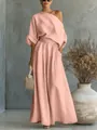 Elegante set rosa con top monospalla e pantaloni a gamba larga coordinati - Taglia S / Top E Pantaloni / Rosa