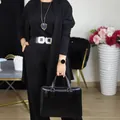 Elegante conjunto negro de 3 piezas para mujer con cárdigan largo y pantalón ancho. - S / Conjuntos / Negro