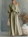 Elegante completo due pezzi verde salvia con top monospalla e pantaloni a gamba larga - Verde oliva