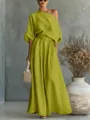 Elegante set verde lime composto da top monospalla e pantaloni a gamba larga - verde-giallo
