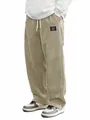 Gros plan détaillé du pantalon en velours côtelé kaki avec taille à cordon serrage - S / Bas / Abricot
