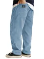 Detailed view of men's blue corduroy pants showing fabric texture and back pocket label - S / Bottoms / Sky Blue