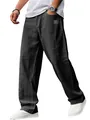 Detailweergave van de losse casual herenbroek in antracietgrijs met gestructureerde stof - S / Bottoms / Zwart