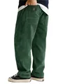 Detailed side view showing green corduroy texture and back pocket label on men's pants. - S / Bottoms / Dark Green