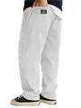 Detail of the corduroy texture and back pocket label on white relaxed pants - White
