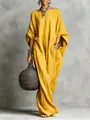Premium yellow retro solid color loose kaftan maxi dress with off-shoulder design - S / Large Flare Style (Y7038) / Yellow