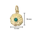 Detailed view showing 18mm x 15mm dimensions of gold wavy round pendant with malachite stone - Wave Edge Malachite Pattern Stone Style (1-4)