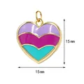 Macro view of 15mm rainbow enamel heart pendant with precise dimension markings - Purple Pink Blue Triple Rainbow Heart Style (3) / 15x15mm