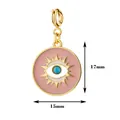 Detailansicht der Abmessungen des rosa Evil Eye Anhängers aus vergoldetem Edelstahl - Rosa Sonnenstrahl-Stil (2)