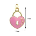 Close-up of pink enamel heart charm with dimensions 19mm x 13mm for jewelry DIY - Pink Heart Lock Style (Gold Ring) / 19x13mm