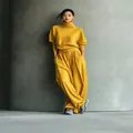 Conjunto casual de dos piezas de chándal holgado con cuello alto amarillo mostaza mujer - Gris
