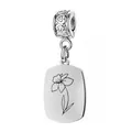 Elegant silver stainless steel laser-engraved flower charm with heart-patterned bail detail - March (Daffodil) - Heart Bail / Silver