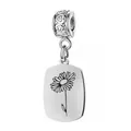 Elegant silver stainless steel daisy flower charm for personalized DIY jewelry making. - April (Daisy) - Heart Bail / Silver