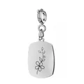 Silver rectangular stainless steel pendant featuring a laser engraved birth flower design - May (Lily of the Valley) - Spring Clasp / Silver
