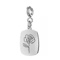 Polished silver stainless steel rectangular pendant with a laser-engraved rose design - June (Rose) - Spring Clasp / Silver