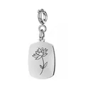Minimalist silver stainless steel rectangular pendant with laser engraved floral design - July (Water Lily) - Spring Clasp / Silver