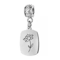 Minimalist silver stainless steel charm pendant with engraved floral design for DIY - July (Water Lily) - Heart Bail / Silver