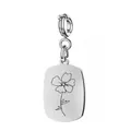 Silver stainless steel rectangular pendant with laser engraved birth month flower. - August (Poppy) - Spring Clasp / Silver