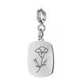 Elegant silver stainless steel rectangular pendant with laser-engraved flower design - September (Morning Glory) - Spring Clasp / Silver