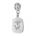 Silver stainless steel rectangular charm with laser engraved flower for DIY jewelry - September (Morning Glory) - Heart Bail / Silver